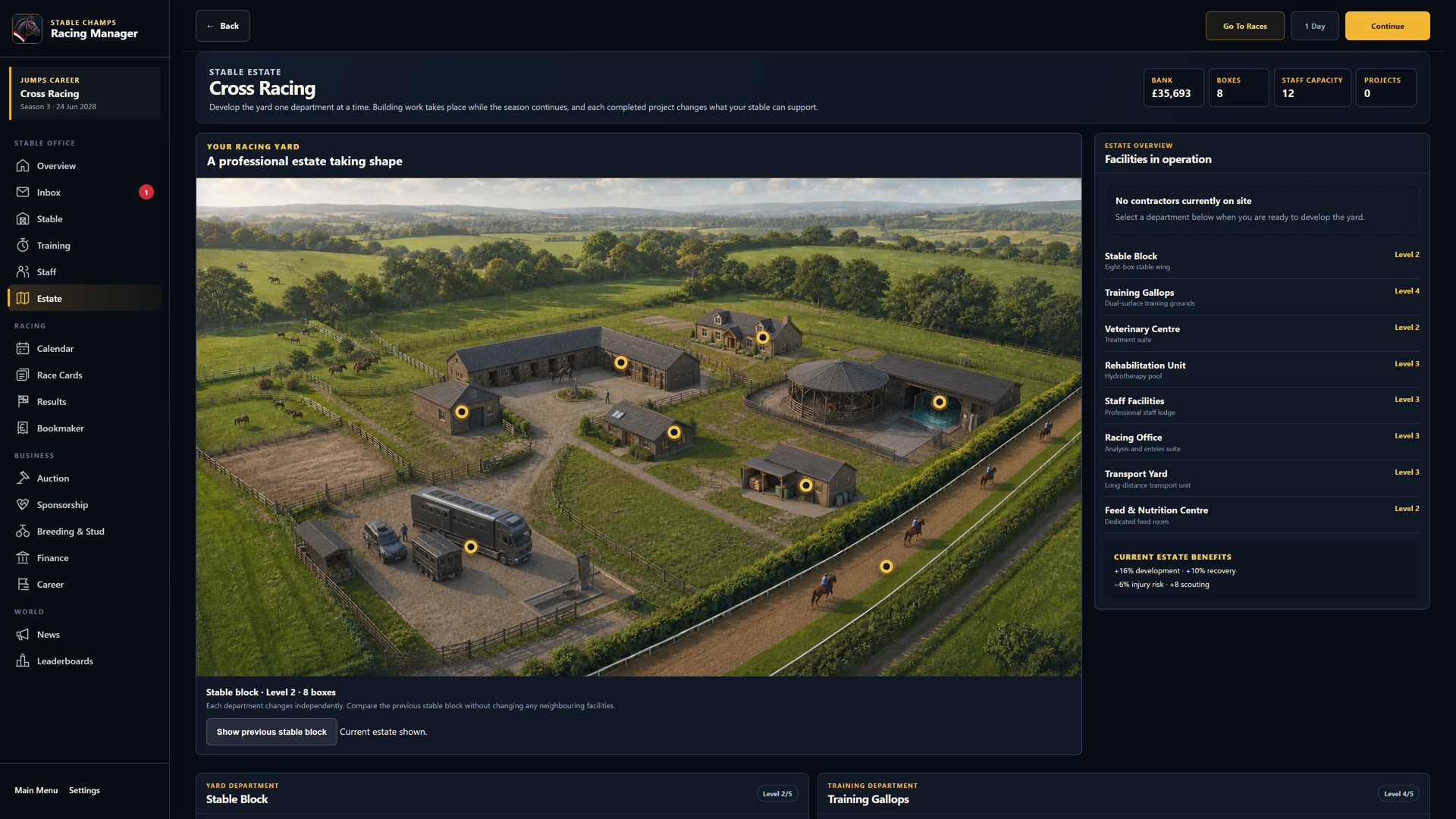 Stable estate management showing the yard and its facilities